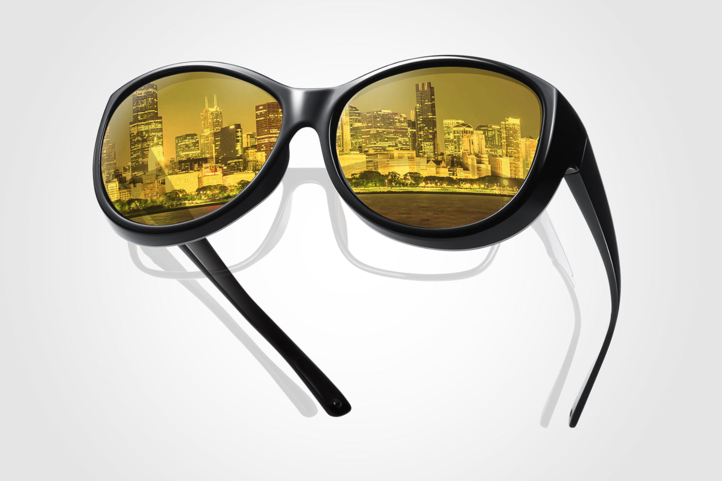 TINHAO Night Driving Glasses Fit Over Glasses for Men & Women Oversized Cat Eye HD Polarized Night Vision Glasses