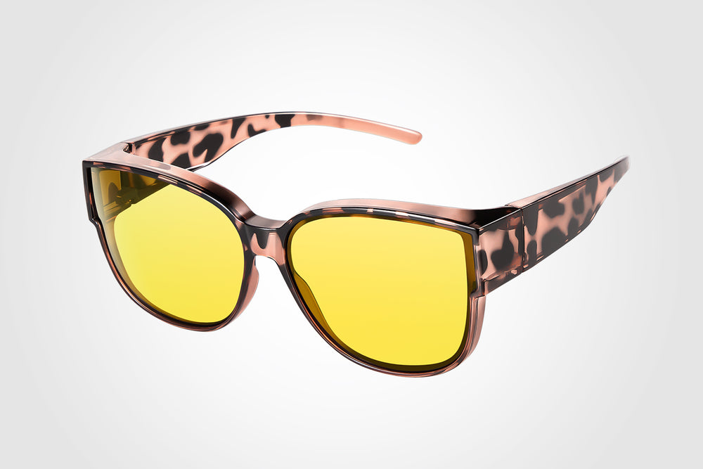 TINHAO Night Vision Driving Glasses Fit Over Eyeglasses for Men Women, Square Polarized Nighttime Glasses Yellow Lens