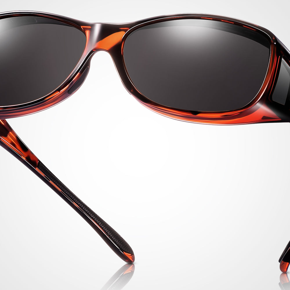 Fit Over Glasses Sunglasses Wrap Around Polarized Sunglasses for Men Women with UV400 Protection for Driving（Leopard）